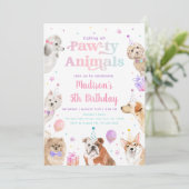 Pink Pastel Puppy Dog Paw-ty Animals Birthday 招待状 (スタンド正面)