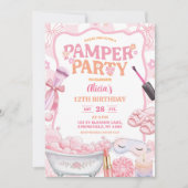 Pink Pastel Retro Spa Pamper Party Birthday 招待状 (正面)