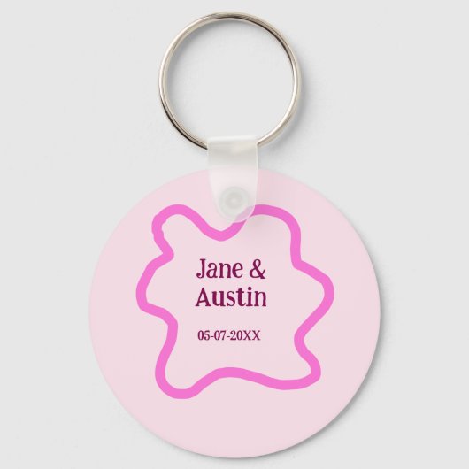 Pink pastel retro wedding border frame name date キーホルダー (正面)