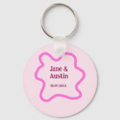 Pink pastel retro wedding border frame name date キーホルダー (裏面)