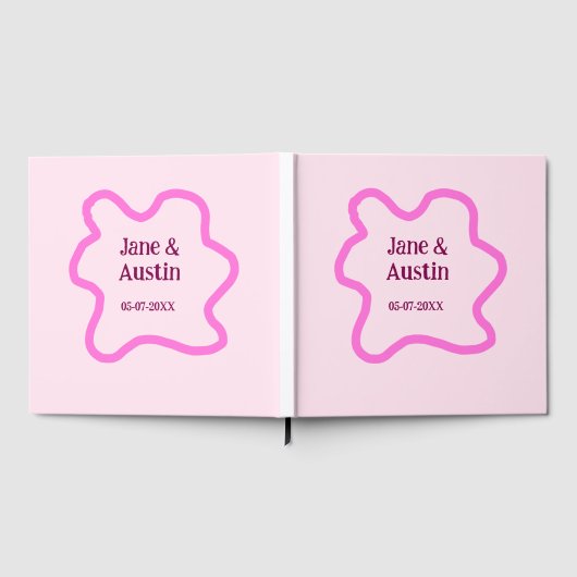 Pink pastel retro wedding border frame name date ゲストブック (全面)