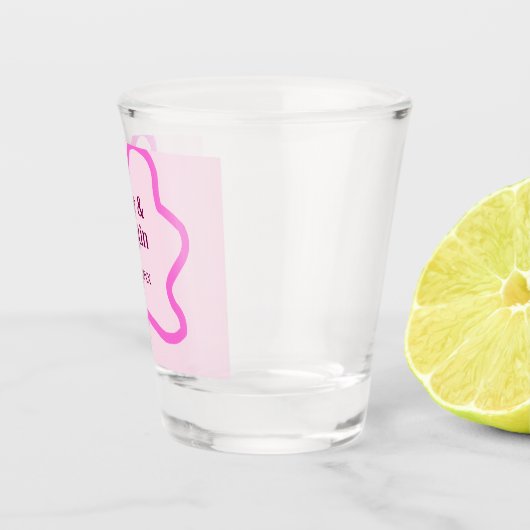 Pink pastel retro wedding border frame name date ショットグラス (右)