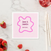 Pink pastel retro wedding border frame name date スタンダードカクテルナプキン (インサイチュ)