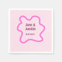 Pink pastel retro wedding border frame name date