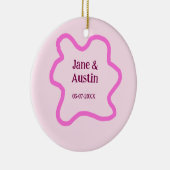 Pink pastel retro wedding border frame name date セラミックオーナメント (右)