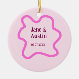 Pink pastel retro wedding border frame name date セラミックオーナメント