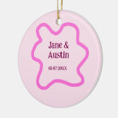 Pink pastel retro wedding border frame name date セラミックオーナメント (左)