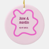 Pink pastel retro wedding border frame name date セラミックオーナメント (裏面)
