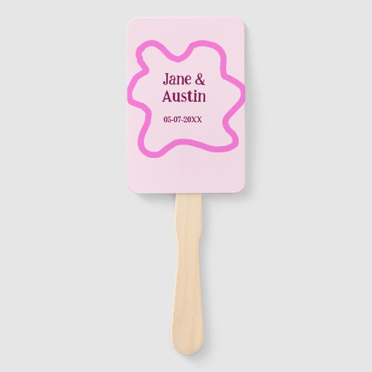 Pink pastel retro wedding border frame name date ハンドファン (正面)