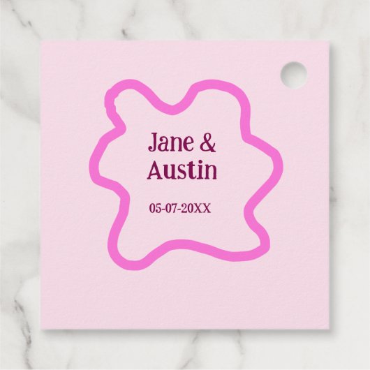 Pink pastel retro wedding border frame name date フェイバータグ (裏面)