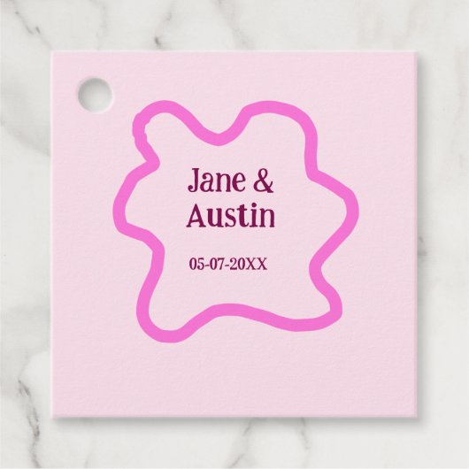 Pink pastel retro wedding border frame name date フェイバータグ (正面)