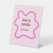 Pink pastel retro wedding border frame name date 台座サイン (正面)