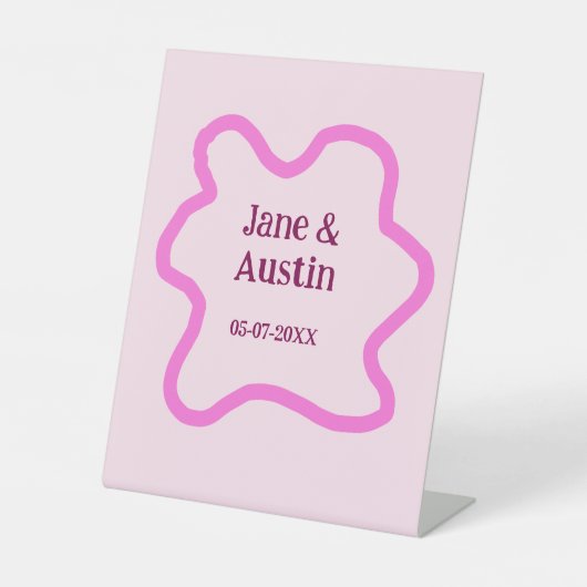 Pink pastel retro wedding border frame name date 台座サイン (正面)