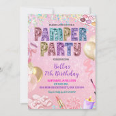 Pink Pastel Sequin Glitter Pamper Party Birthday 招待状 (正面)