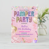 Pink Pastel Sequin Glitter Pamper Party Birthday 招待状 (スタンド正面)