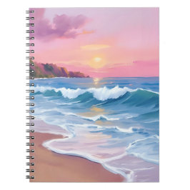 Pink Pastel Skies | Ocean Watercolor Beach Waves ノートブック