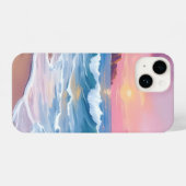 Pink Pastel Skies | Ocean Watercolor Beach Waves iPhoneケース (裏面横)