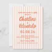 Pink Pastel Striped Modern Wedding 招待状 (正面)