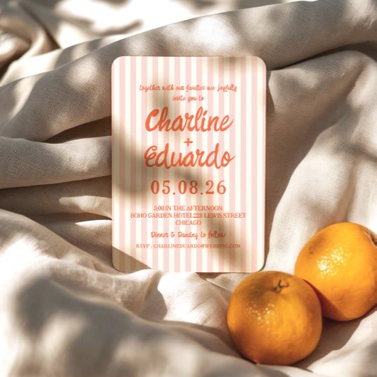 Pink Pastel Striped Modern Wedding 招待状