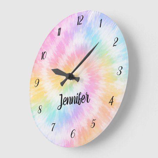 Pink Pastel Tie Dye Girly Chic                     ラージ壁時計 (傾斜)