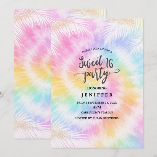 Pink Pastel Tie Dye Girly Chic                     招待状 (正面/裏面)