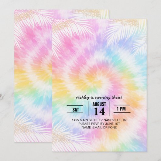 Pink Pastel Tie Dye Girly Chic                     招待状 (正面/裏面)