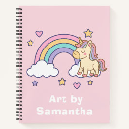 Pink Pastel Unicorn Rainbow Custom Name  ノートブック