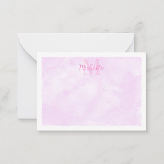 Pink Pastel Watercolor All Occasion Monogram ノートカード (正面)