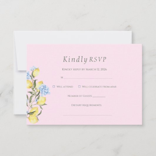Pink Pastel Watercolor Citrus Wedding RSVP Card (正面)