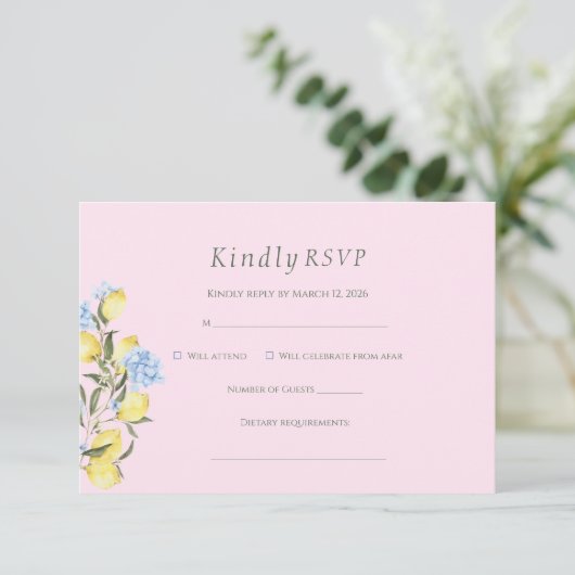 Pink Pastel Watercolor Citrus Wedding RSVP Card (スタンド正面)
