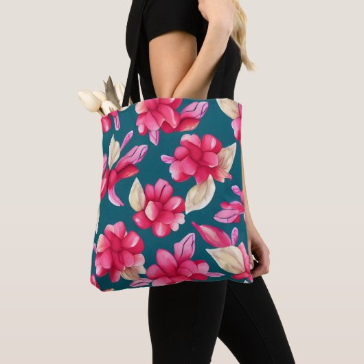 Pink Pastel Watercolor Floral トートバッグ (クローズアップ)
