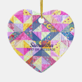 Pink Patchwork Quilt Ceramic Ornament セラミックオーナメント