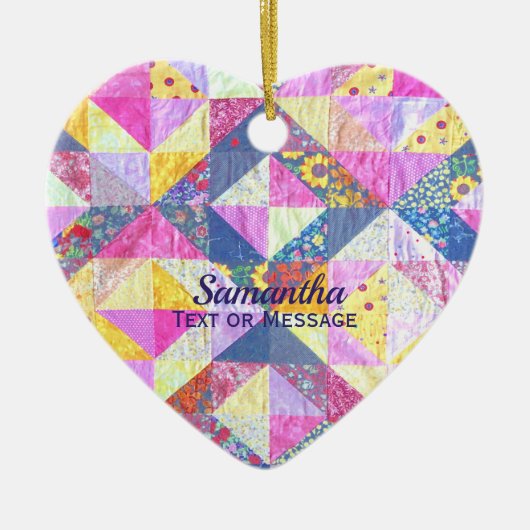 Pink Patchwork Quilt Ceramic Ornament セラミックオーナメント (正面)