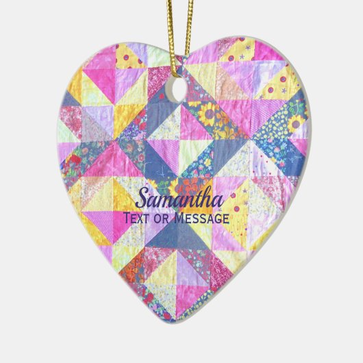 Pink Patchwork Quilt Ceramic Ornament セラミックオーナメント (左)