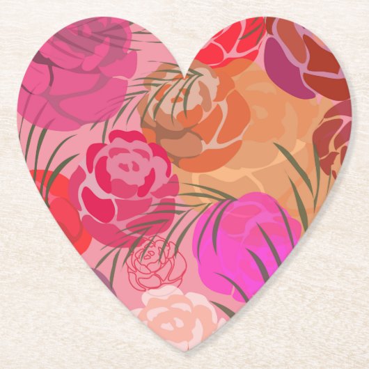 Pink pattern with flowers and plants ペーパーコースター (正面)