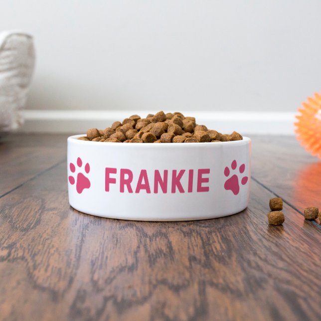 Pink Pawパーソナライズされたプリント付き名前 ボウル (クリエイターアップロード済み)