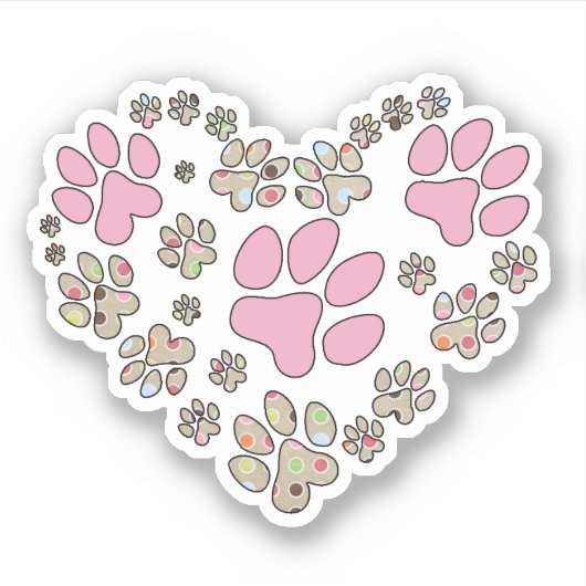 Pink Paw Prints and Polka Dots シール (正面)