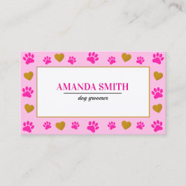 Pink Paw Prints Heart Dog Groomer Business Card 名刺