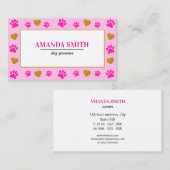 Pink Paw Prints Heart Dog Groomer Business Card 名刺 (正面/裏面)