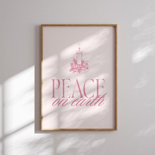 Pink Peace on Earth Candle Christmas Poster ポスター