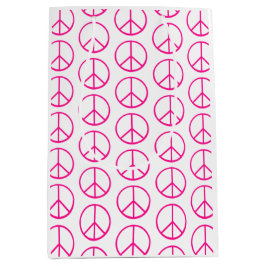 Pink Peace Sign Gift Wrap ミディアムペーパーバッグ