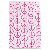 Pink Peace Sign Gift Wrap ミディアムペーパーバッグ (裏面)