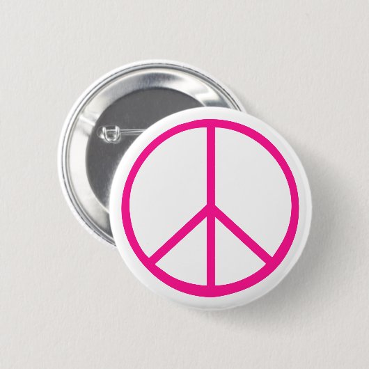 Pink Peace Sign Modern White 缶バッジ (正面&裏面)
