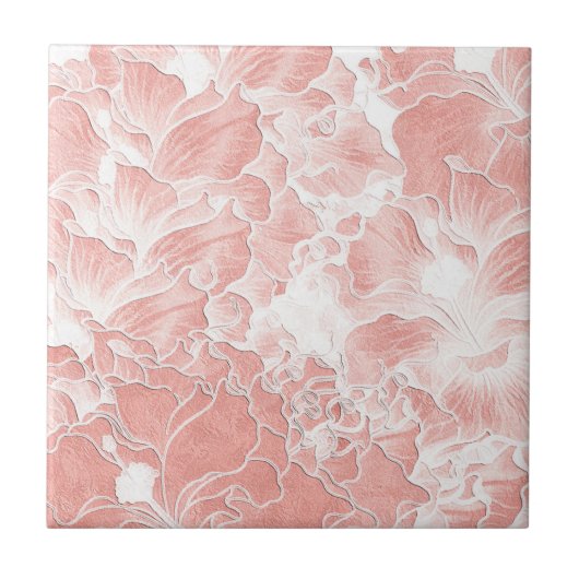 Pink, Peach, and White Floral Pattern Tile タイル (正面)