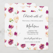 Pink Peach Burgundy Watercolor Flowers 招待状 (正面/裏面)