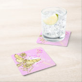 Pink Peach Butterfly スクエアペーパーコースター (インサイチュ)