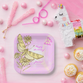 Pink Peach Butterfly ペーパープレート