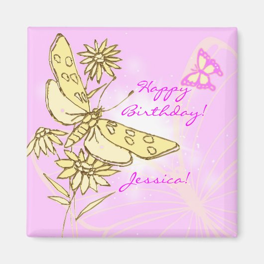 Pink Peach Butterfly マグネット (正面)