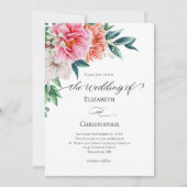 Pink Peach Floral Eucalyptus Calligraphy Wedding  招待状 (正面)
