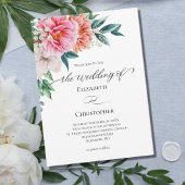 Pink Peach Floral Eucalyptus Calligraphy Wedding  招待状